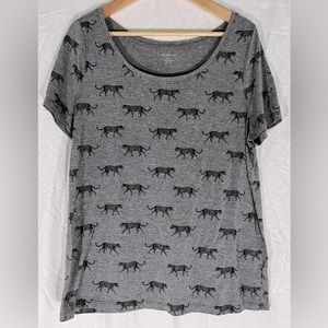 Lane Bryant Leopard Cats Scoop-neck Short Sleeve Tee Gray Heather and Black